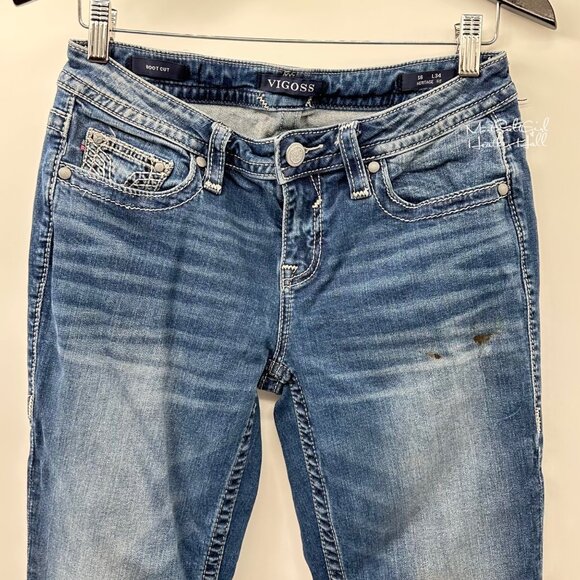 Vigoss Heritage Fit Distressed Sequin Embroidered Bootcut Jeans Size 6 - Picture 2 of 9